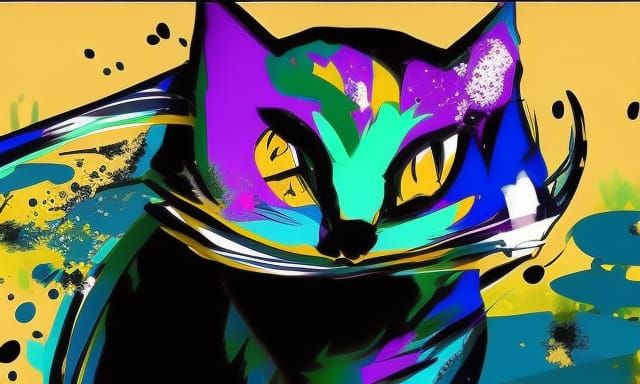 Dynamic Ink Splash Cat with Big Eyes