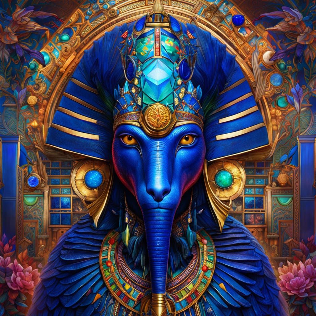 Egyptian God Thoth in Stained Glass Style