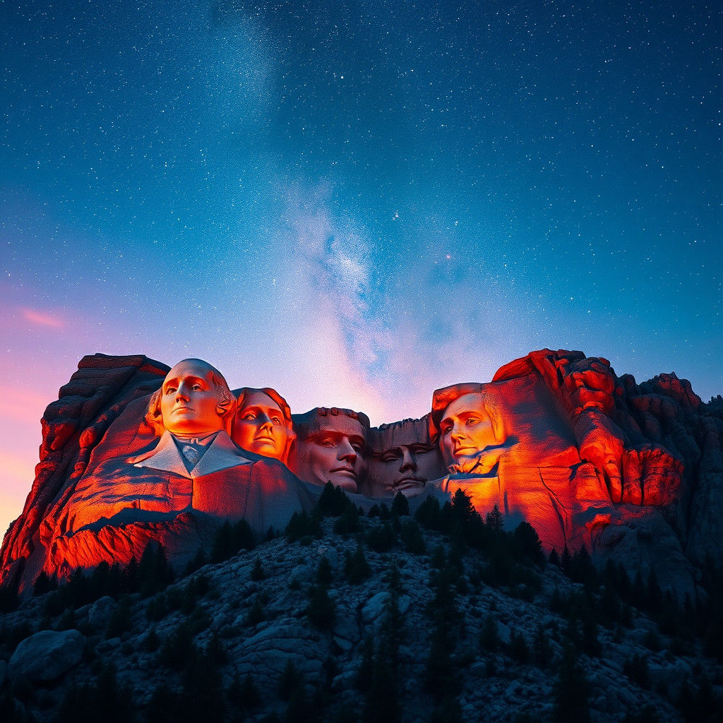 Mount Rushmore at Dusk: Hyperrealistic Starry Night