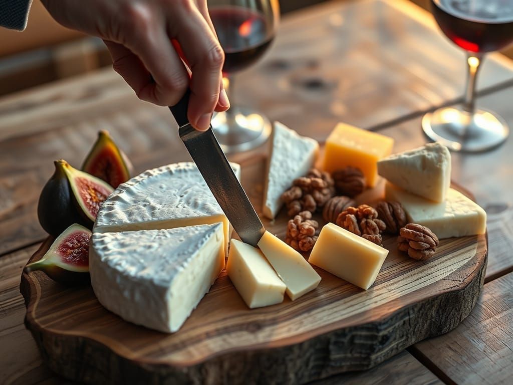 Exquisite French Cheese Board in Golden Hour Light