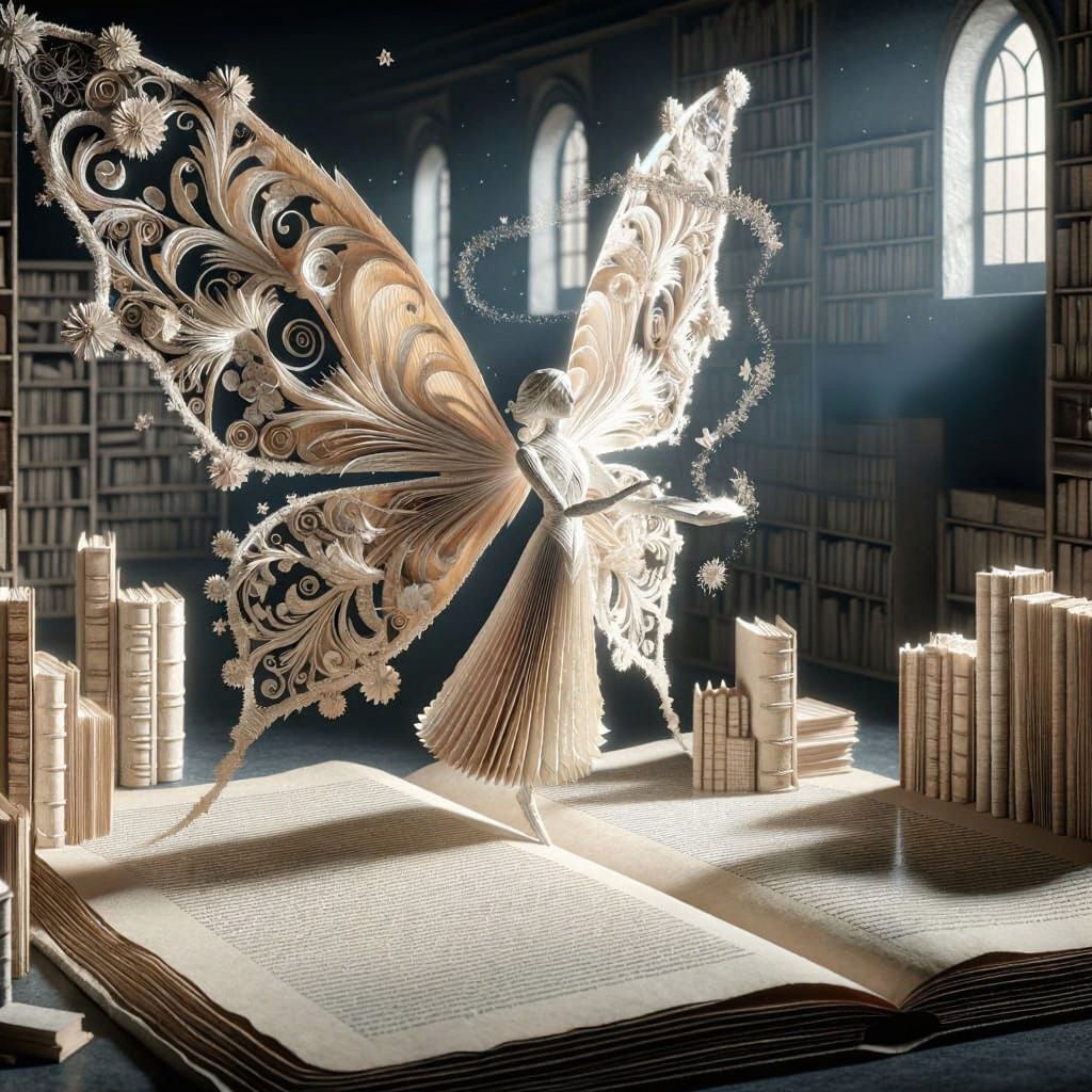 Parchment Paper Fairy in Victorian Library