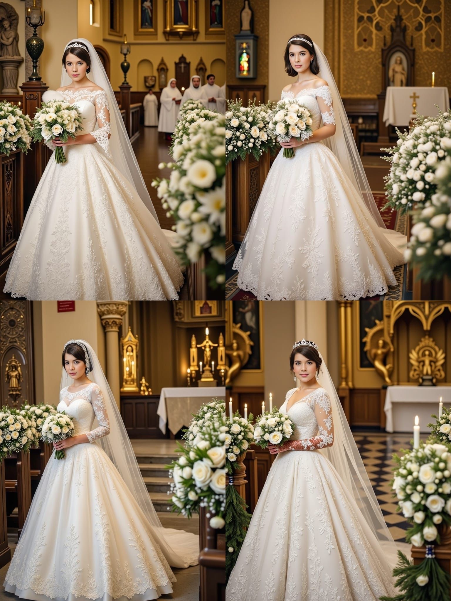 Baroque Bride in Gilded Church, Pre-Raphaelite Style