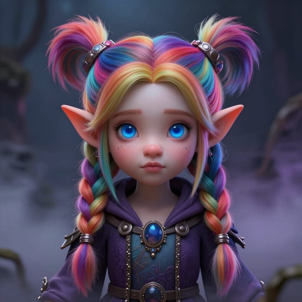 Rainbow Haired Gnome Sorcerer in Ethereal Fantasy Art