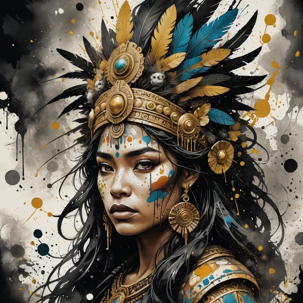 Polynesian Princess with Gold Ink Splashes