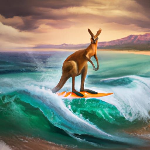 Kangaroo Surfing: Epic Cinematic Digital Painting
