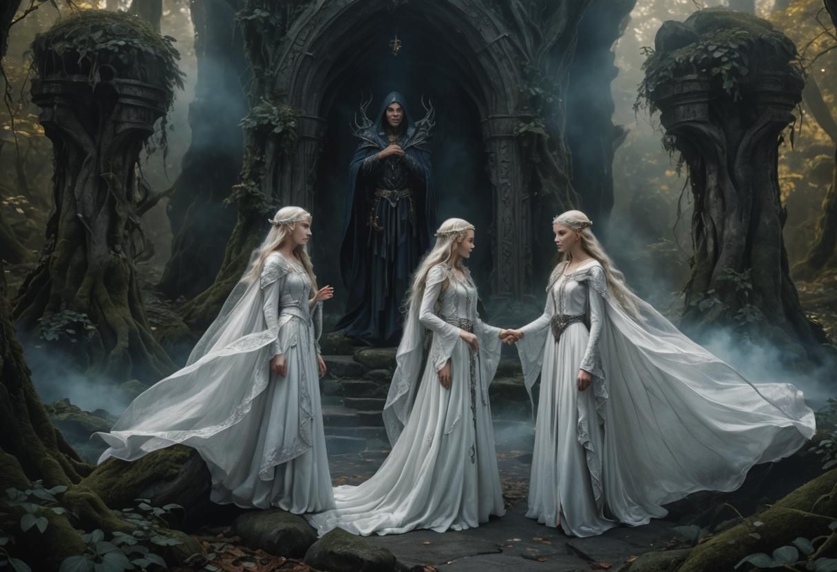 Elven Trio in Enchanted Forest Portrait