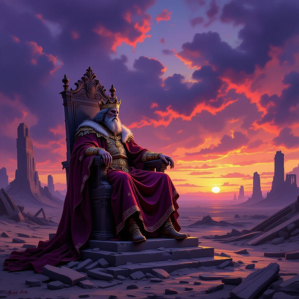 Ancient King in Desolate Wasteland Grand Historical Painting