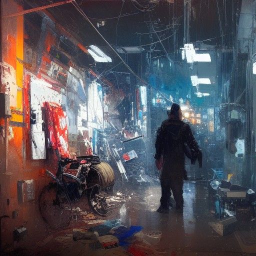 Mega Procrastinator as Cyberpunk Oil Painting