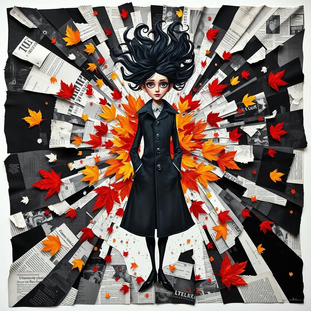 Surreal Autumn Figure in Dadaist Torn Paper Collage