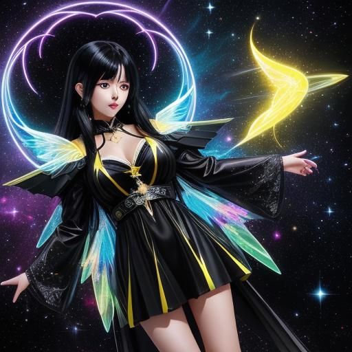 Glowing Glass Angel with Cosmic Energy in Anime Style