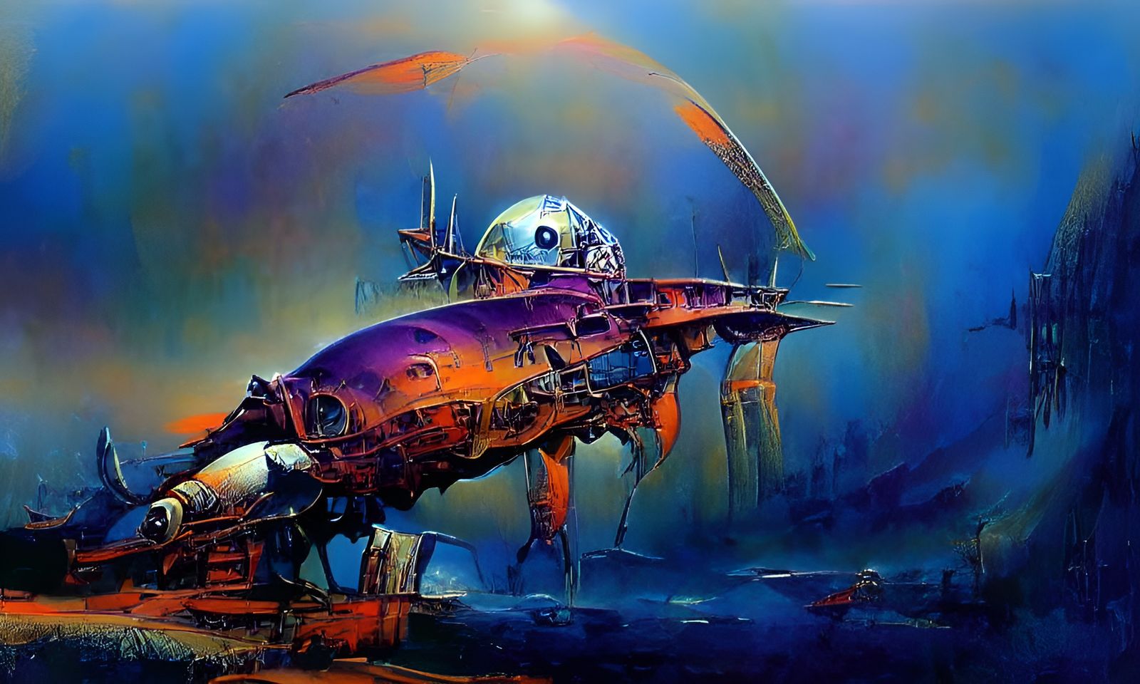 Biopunk Alien Spaceship Crash: Sci-Fi Art