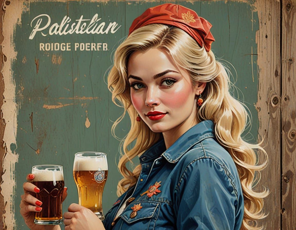 Vintage Russian Beer Seller in Pin-Up Style