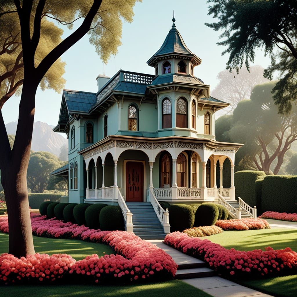 Ornate Victorian Birdhouse in Lush Garden