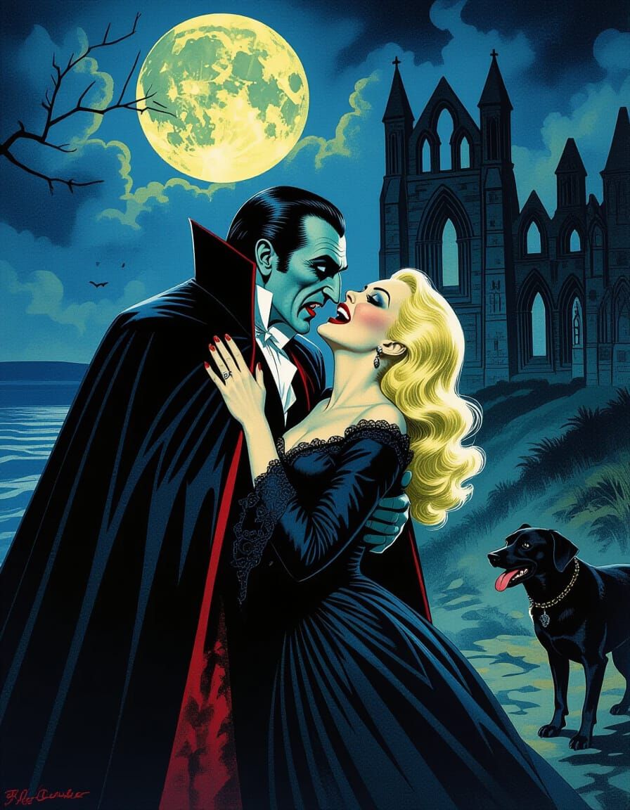 Dracula's Dark Embrace: A Gothic Horror Scene