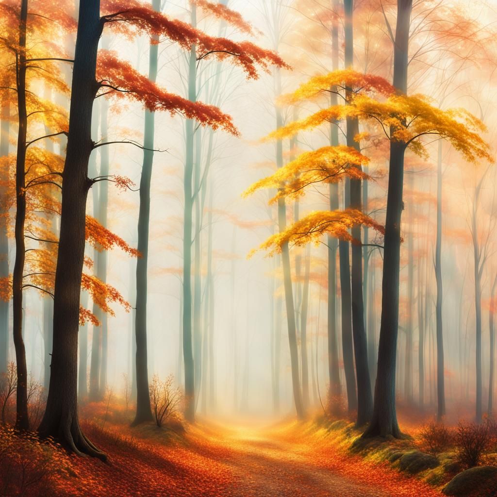 Ethereal Autumn Landscape in Watercolor Style