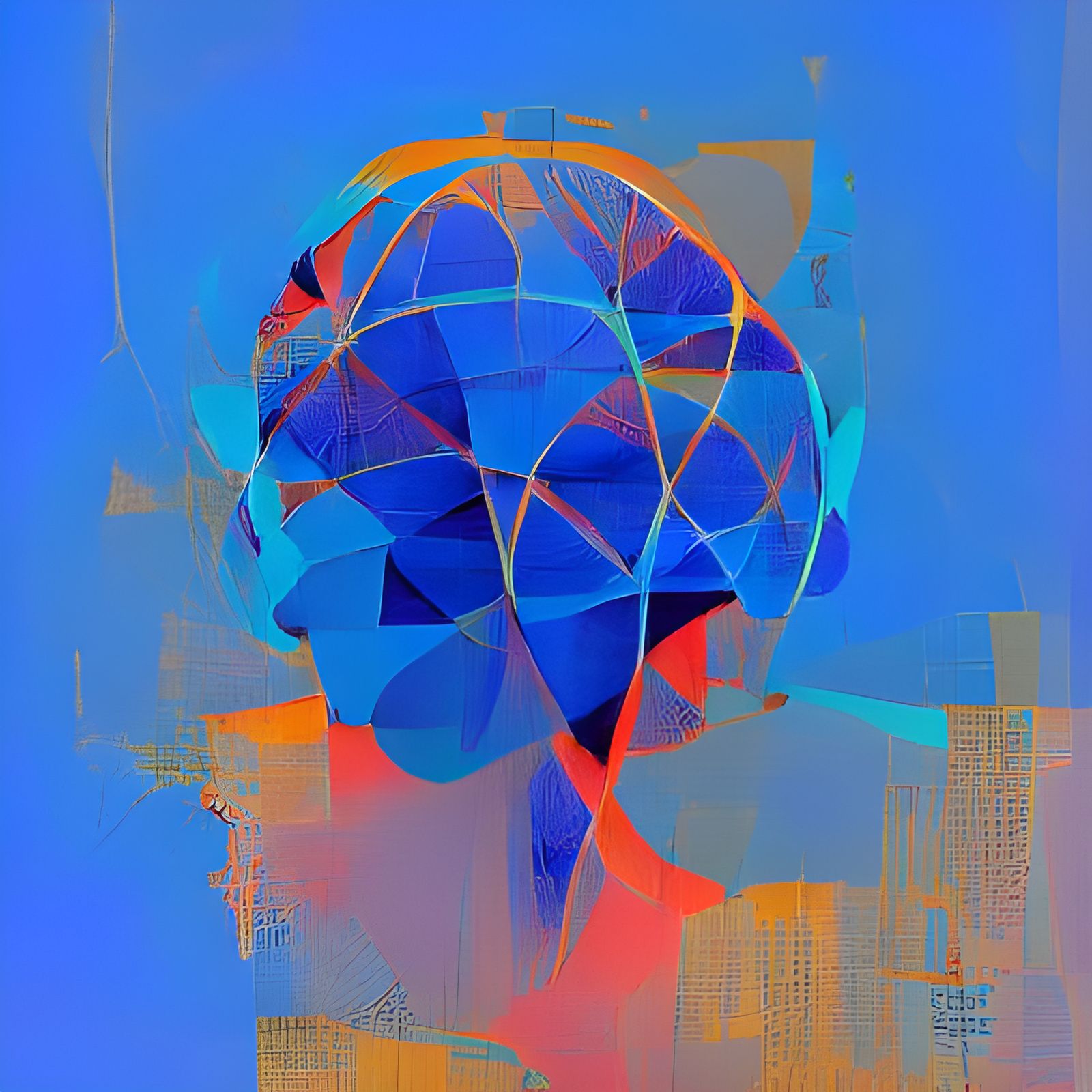 Glowing Blue Cerebellum in Geometric Pop Art