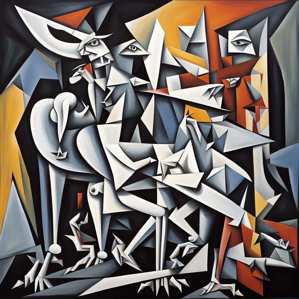 Colorful Cubist Reimagining of Historical Painting