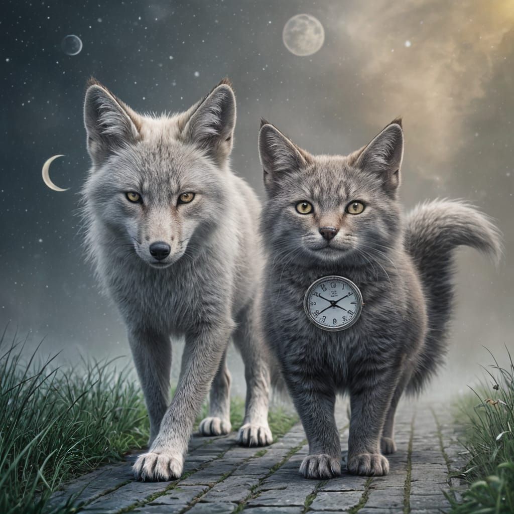 Celestial Fox and Clockwork Cat Wander Forgotten Dreamworld