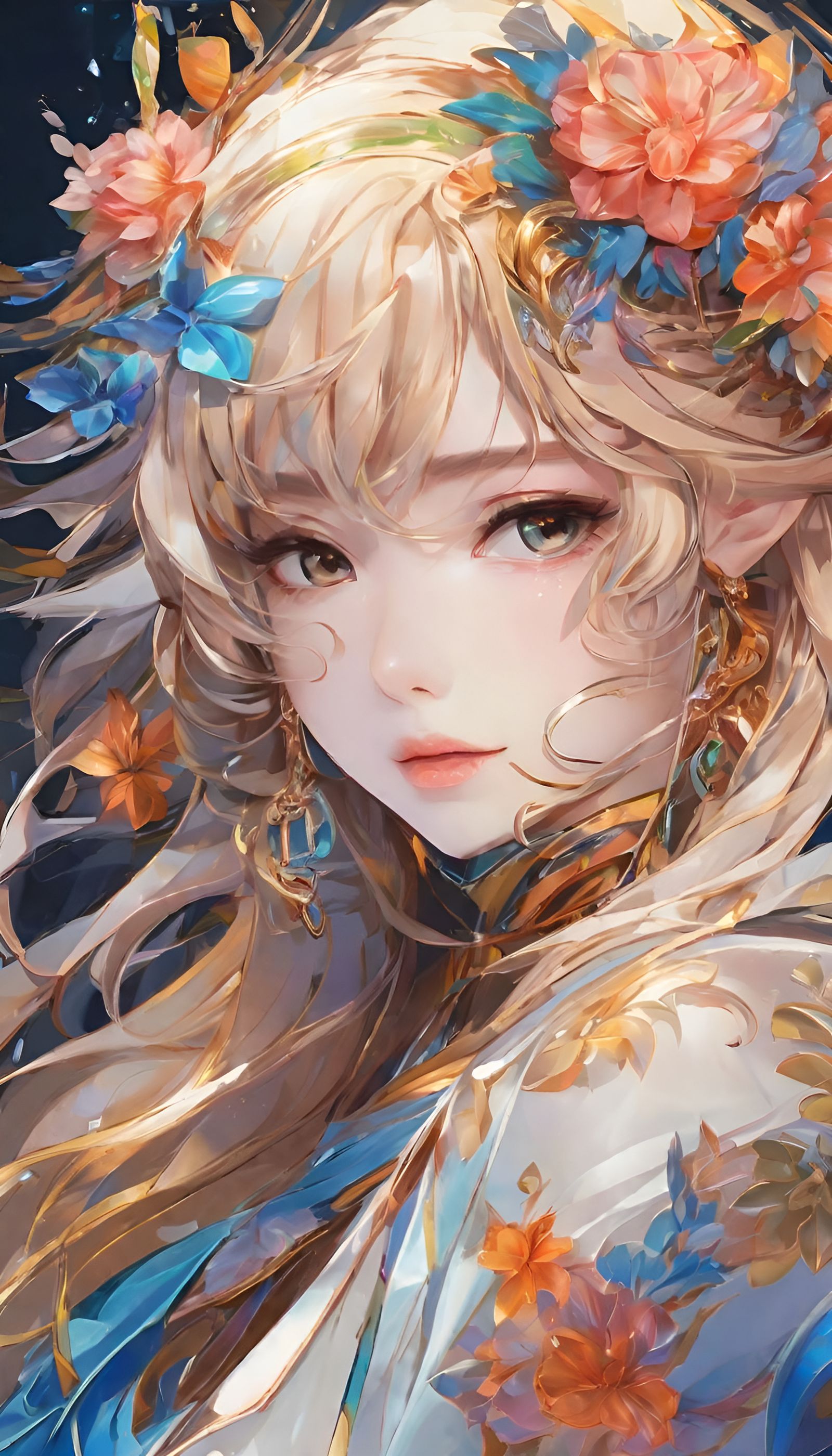 Anime Portrait with Glassy Reflections and Triadic Colors