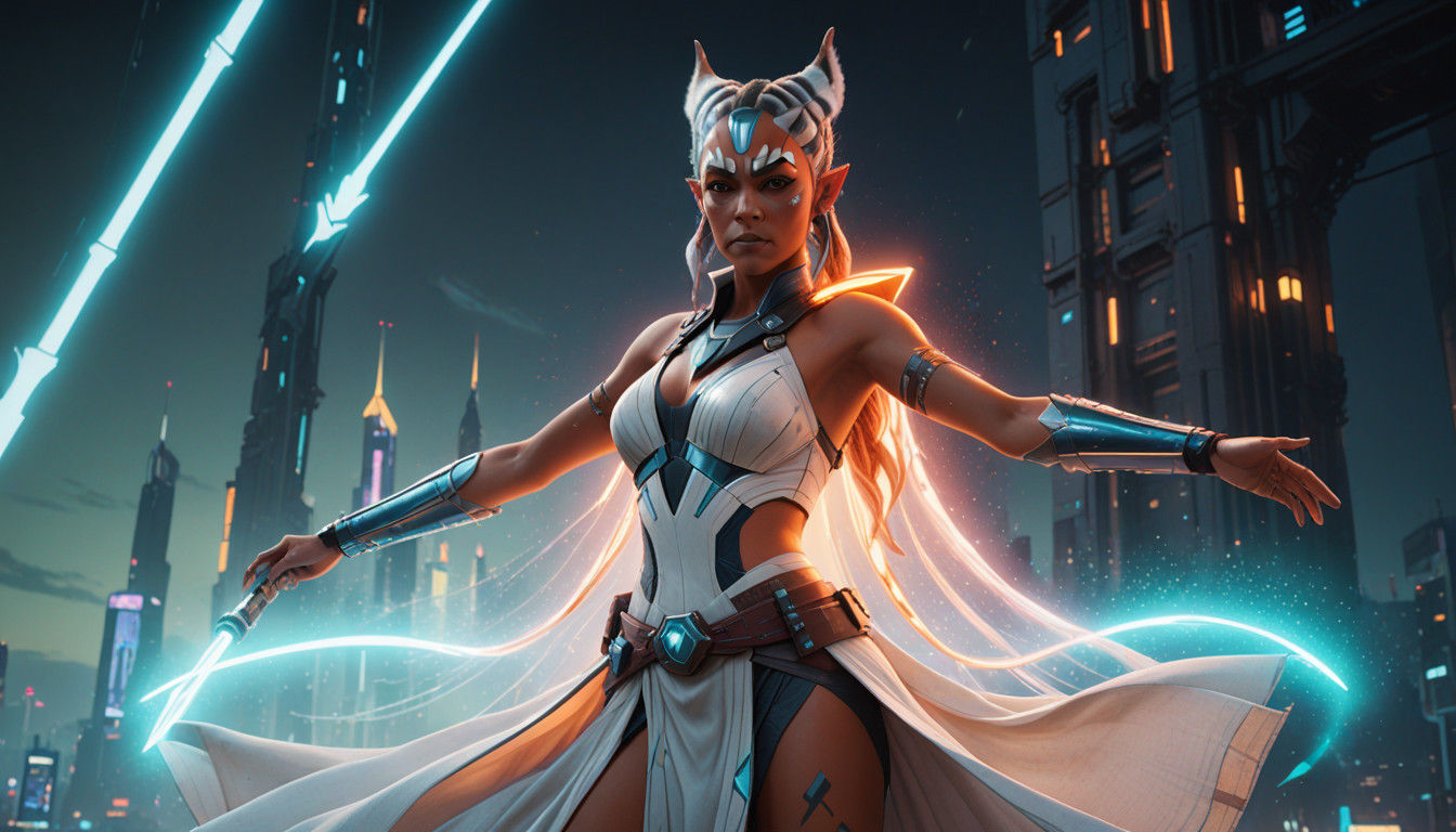 Cyberpunk Ahsoka in Shimmering White