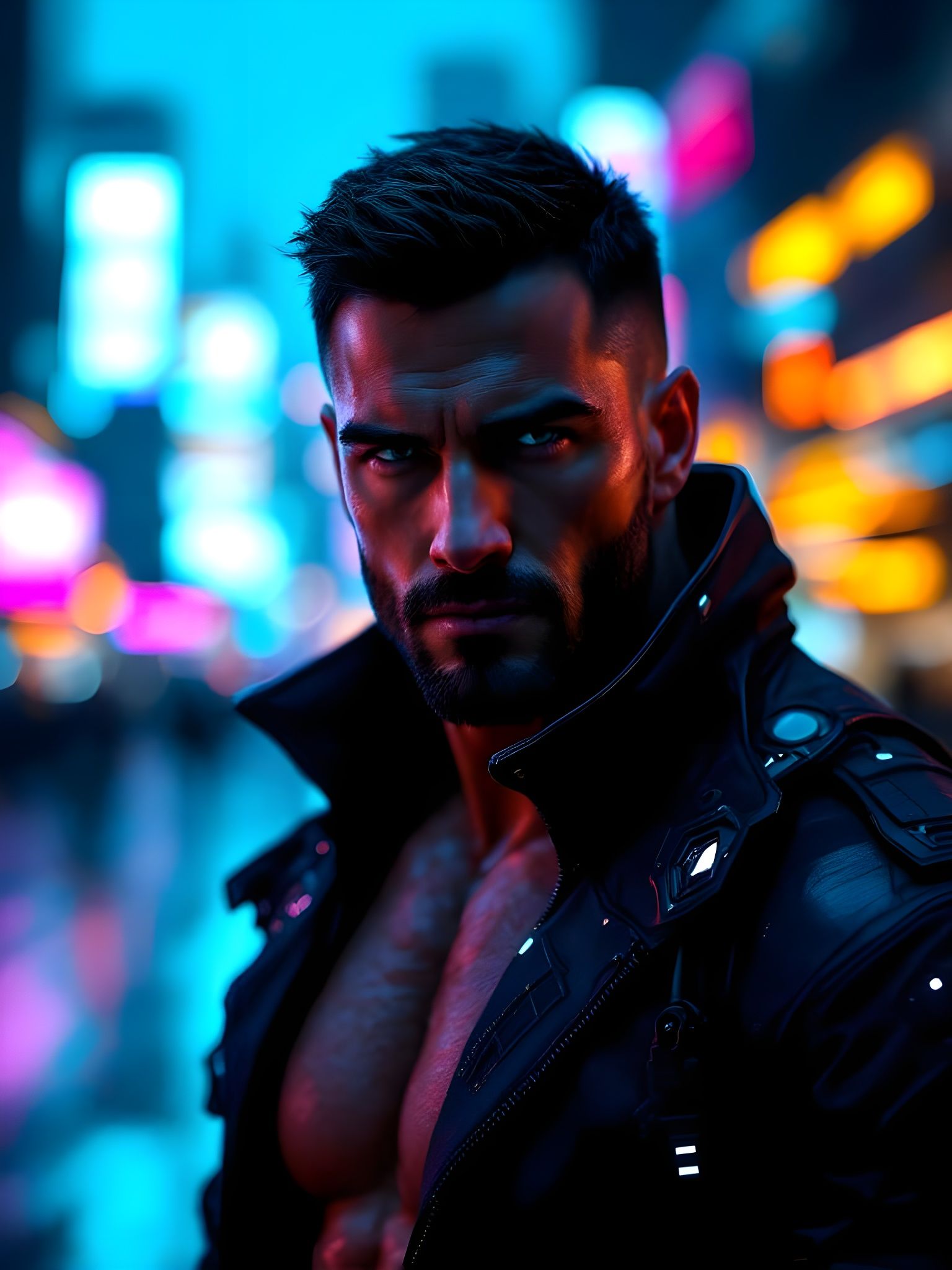 Cyberpunk Masterpiece: Futuristic Warrior in Neon Glow