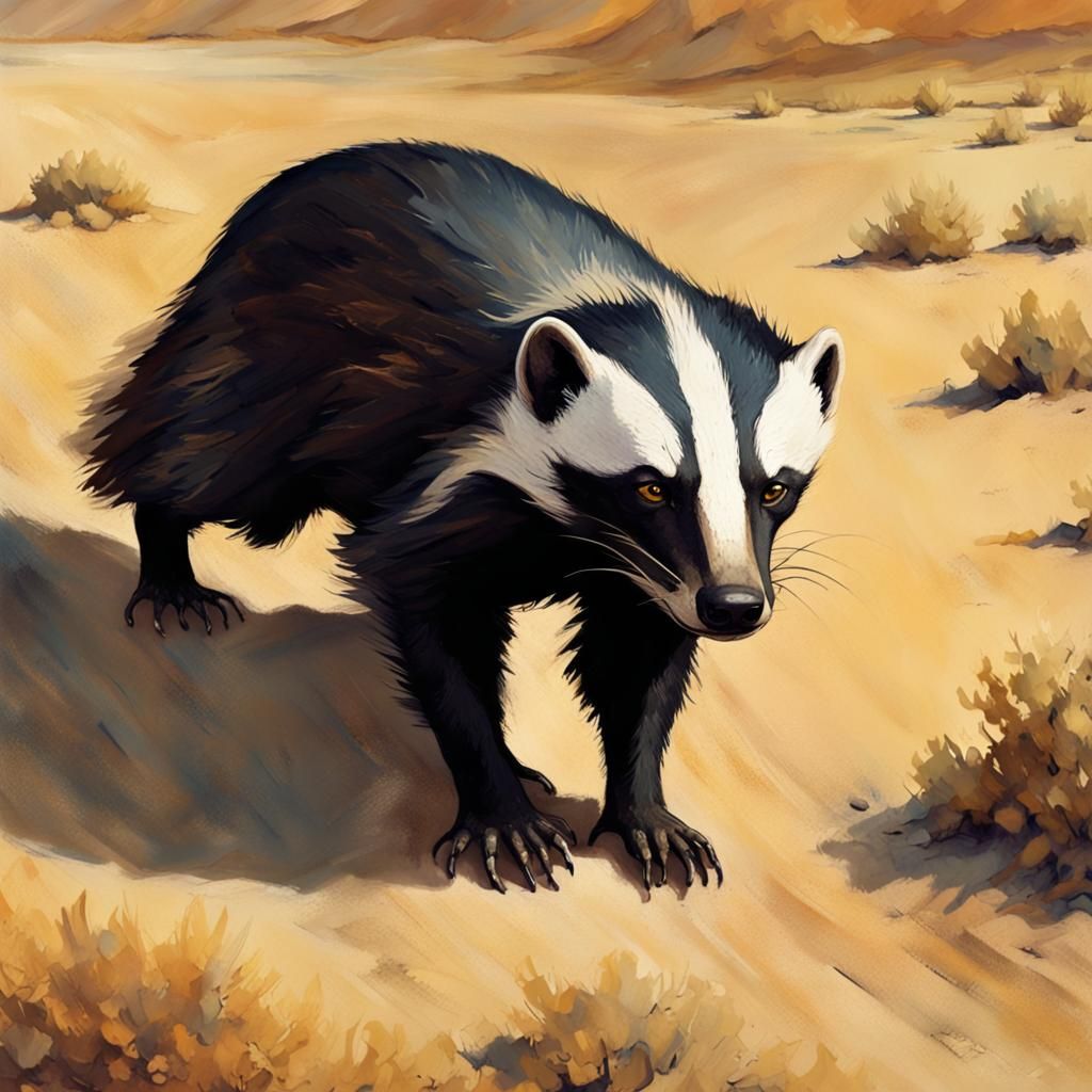 Fierce Honey Badger in Desert Landscape Illustration