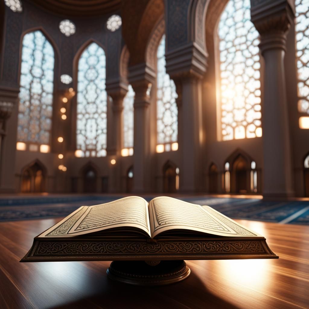 Holy Quran in Grand Mosque: Detailed Matte Painting