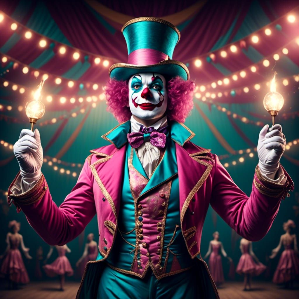 Eccentric Ringmaster in Pink and Teal Spotlight
