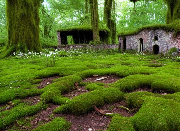 Enchanted Forest Scene with Magic Mushrooms