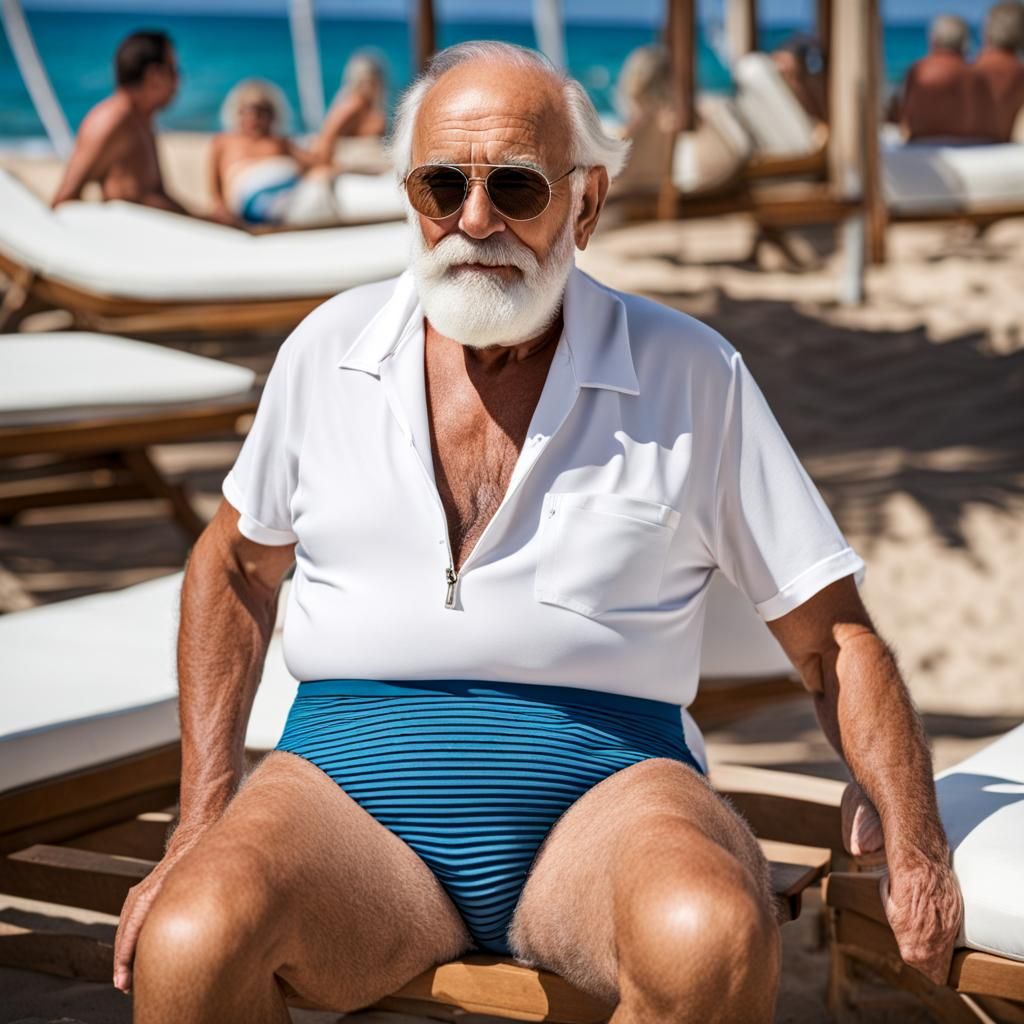 Funny Old Man in Bikini Portrait