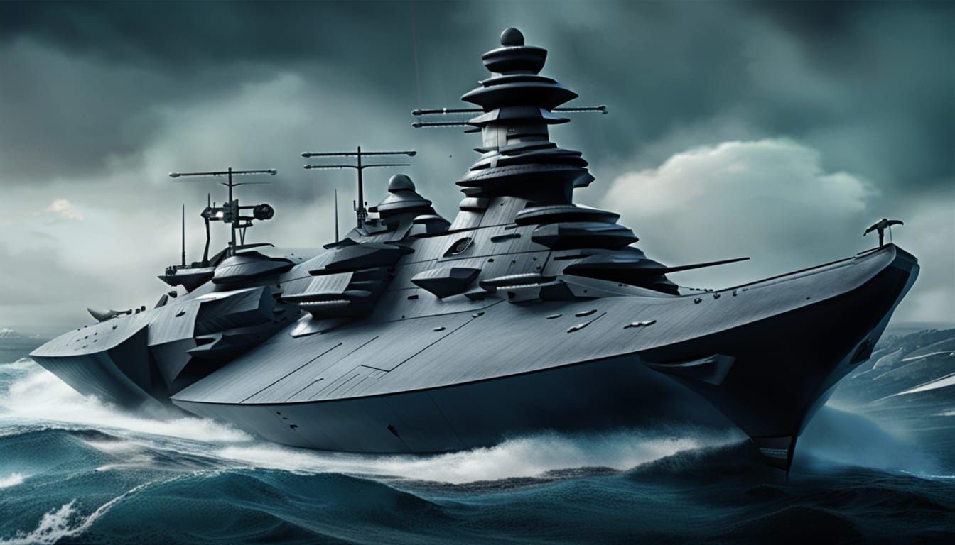 Hyperrealistic Battleship with Advanced AI Navigation