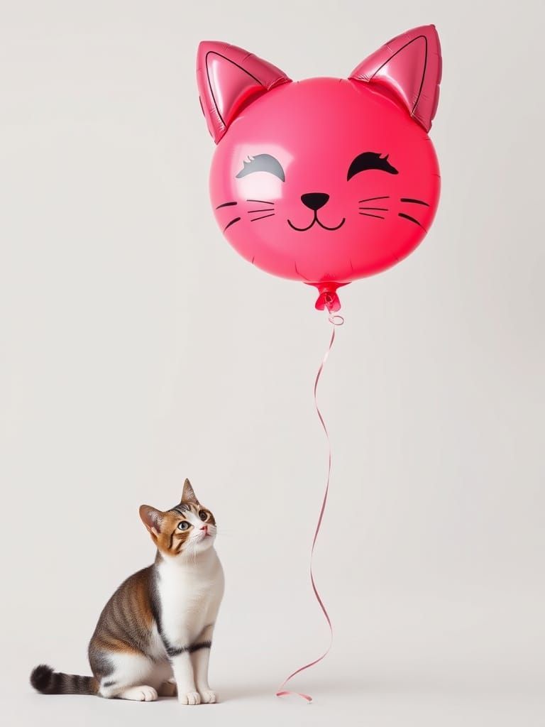 Girl with Cat Balloon and Real Cat