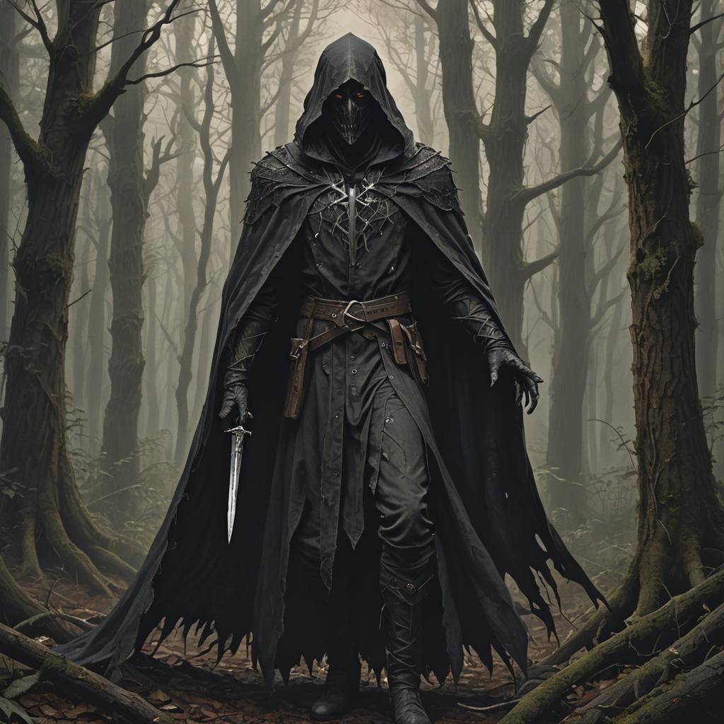 Imposing Shadowed Huntsman in Dark Fantasy Style