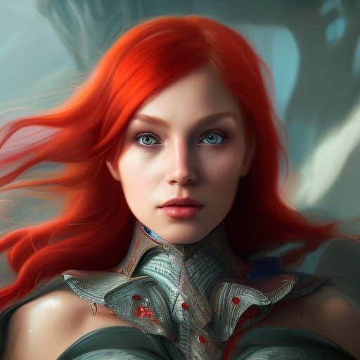 Red-Haired Elf Portrait in Detailed Fantasy Art Style