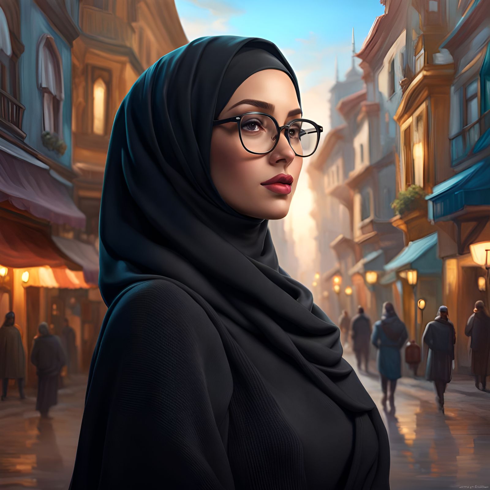 Beautiful Hijabi Woman Portrait in Hyperdetailed Digital Art