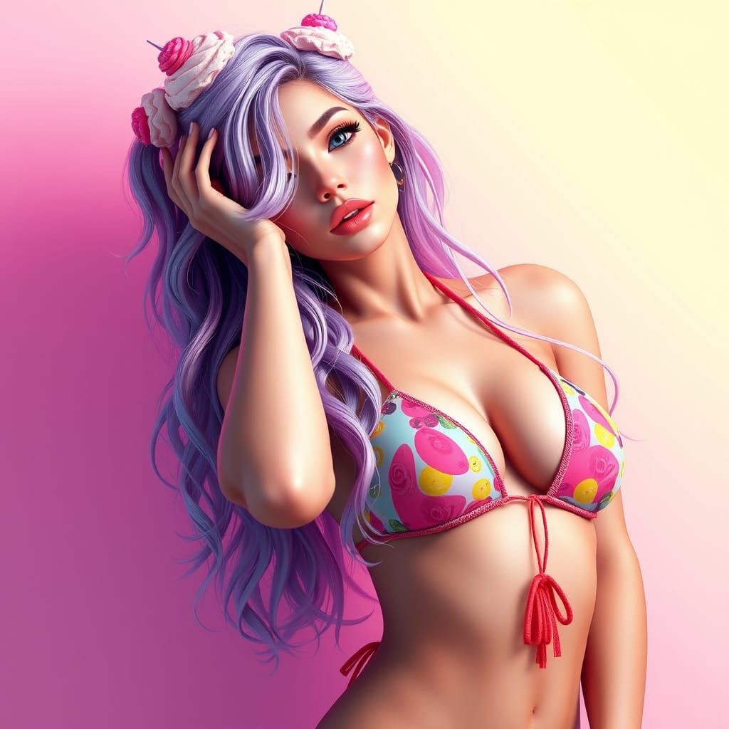 Vibrant Woman with Cupcake Hair in Manara Style