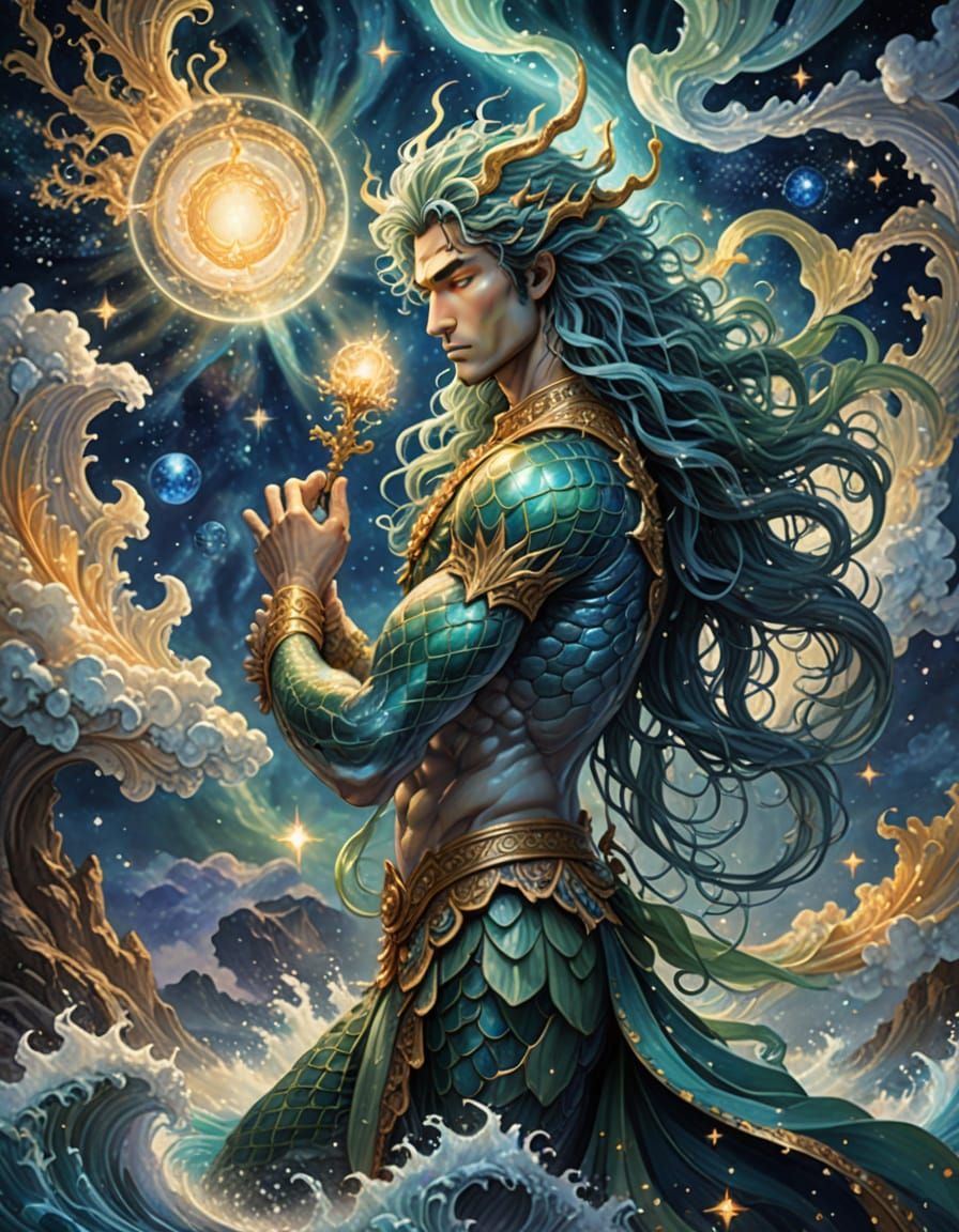 Merman Portrait in Cosmic Manga Style