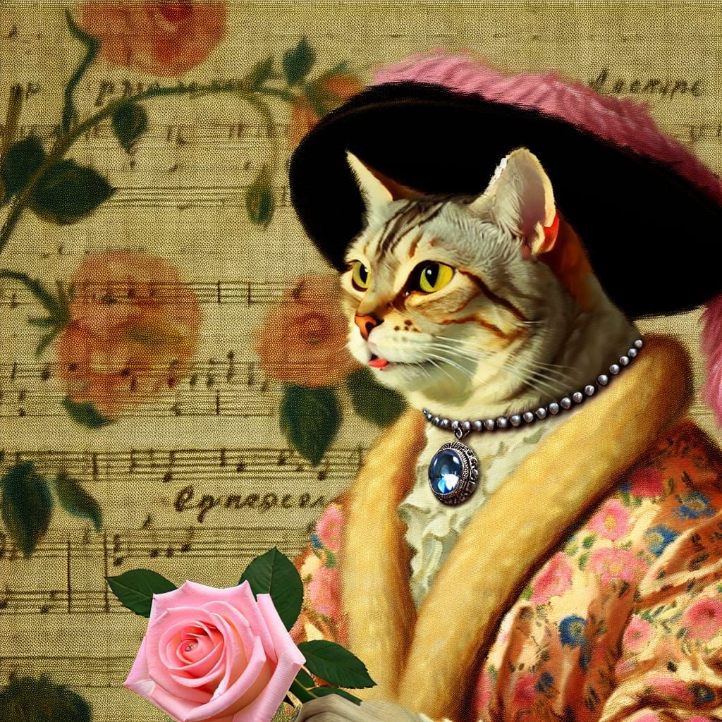 Royal Cat with Rose in 19th Century Realism
