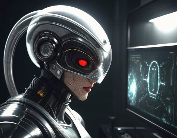 Scientist Communicates with Alien in Retro Sci-Fi Style