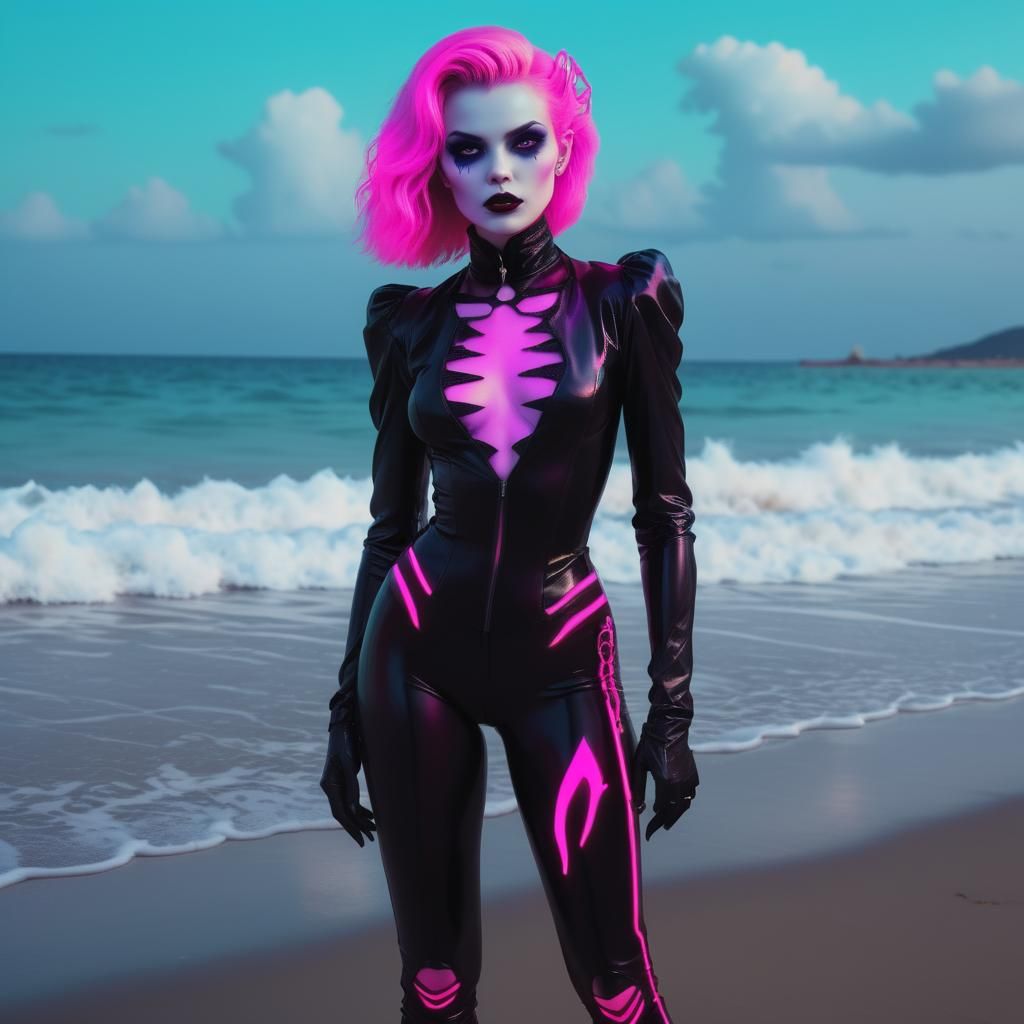 Synthwave Vampire on a Neon Beach