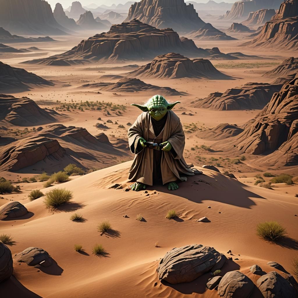 Master Yoda in Desert Landscape Art