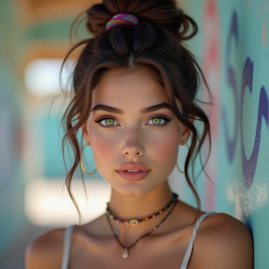 Vibrant Portrait of Young Woman in Digital Art Style