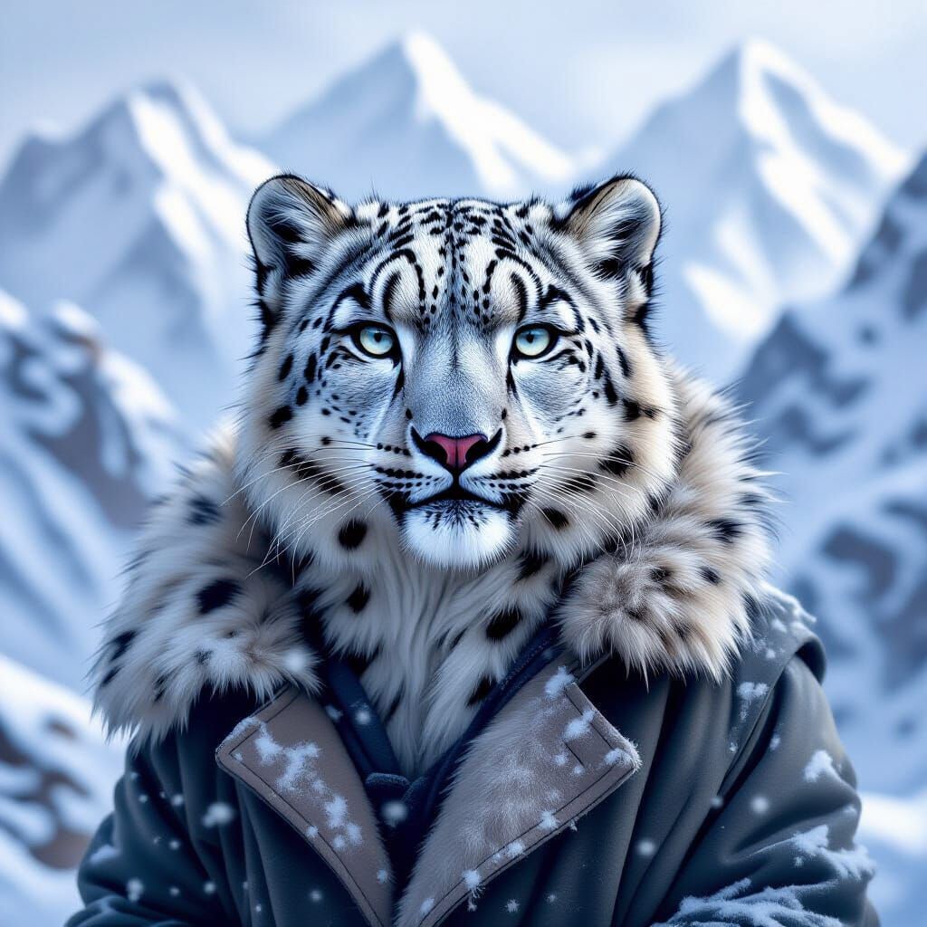 Majestic Snow Leopard in Snowy Mountains