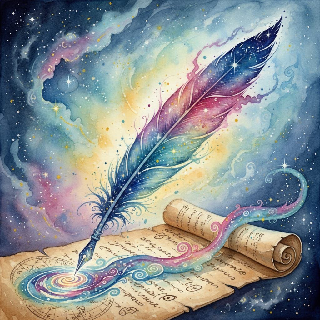 Starlight Quill With Nebula Ink in Watercolour Style