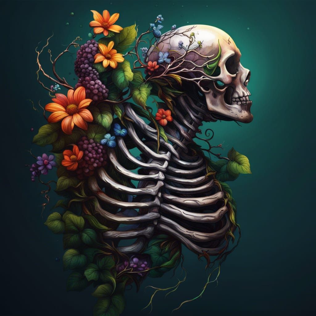 Floral Vines Growing on Rib Cage