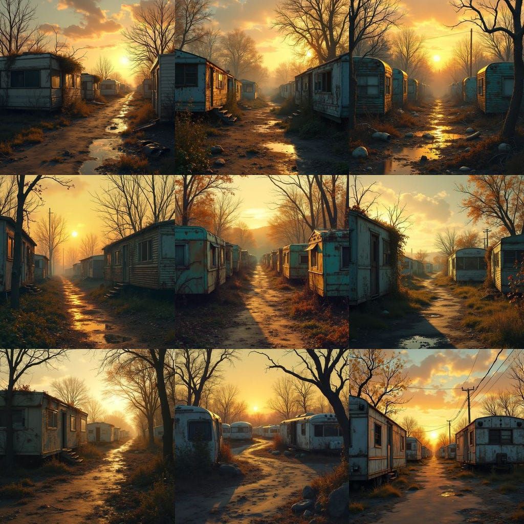 Abandoned Trailer Park in Twilight Surrealism