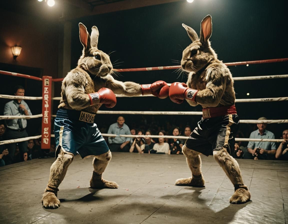 Rabbits Boxing in Cinematic Film Style