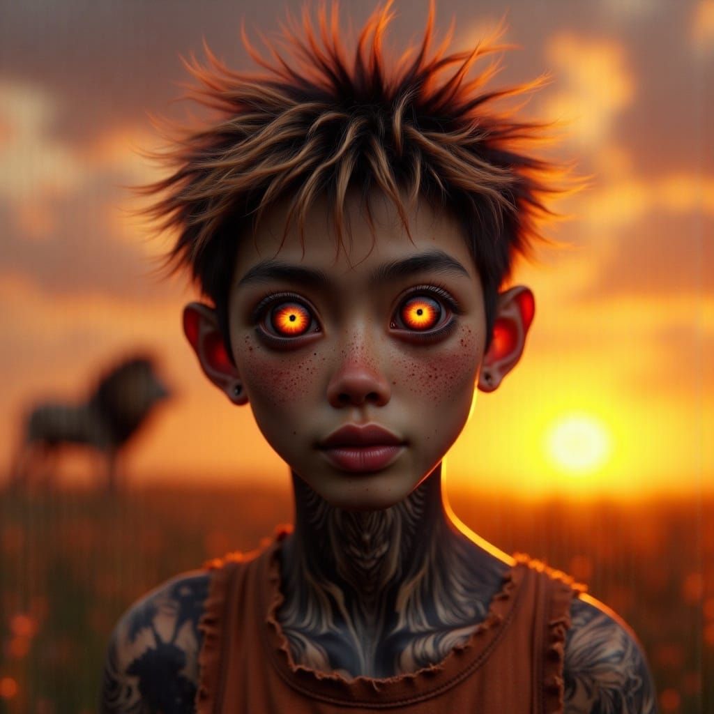 Ethereal Savannah Sunset with Simba and Mufasa