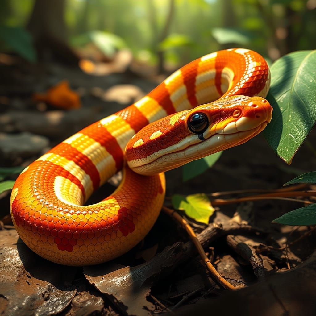 Corn Snake in Forest, Digital Art