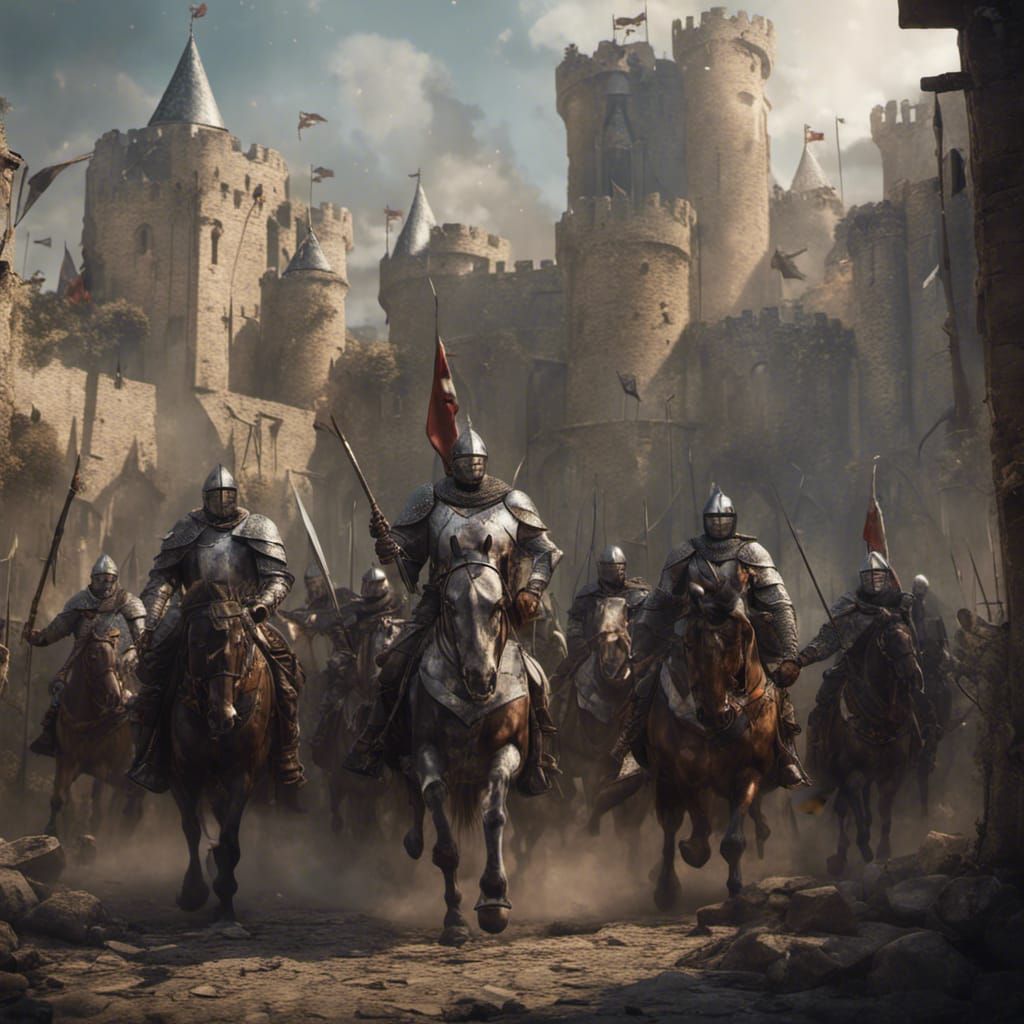 Medieval Crusader Knights Marching to Battle